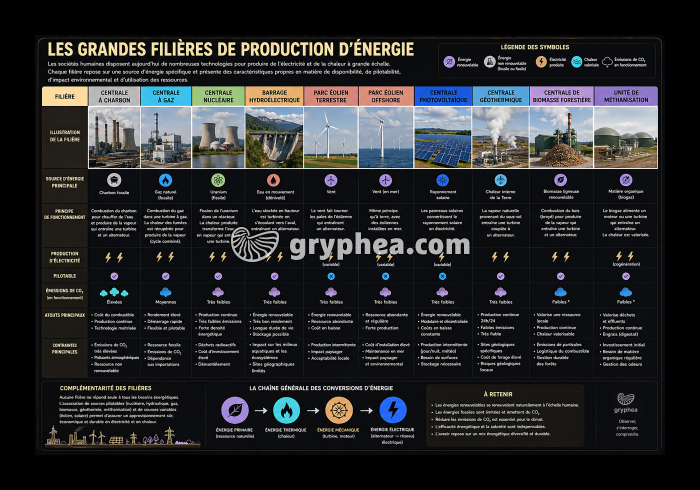 Synthèse sur les différents modes de production d'énergie - version fond noir - gryphea.org